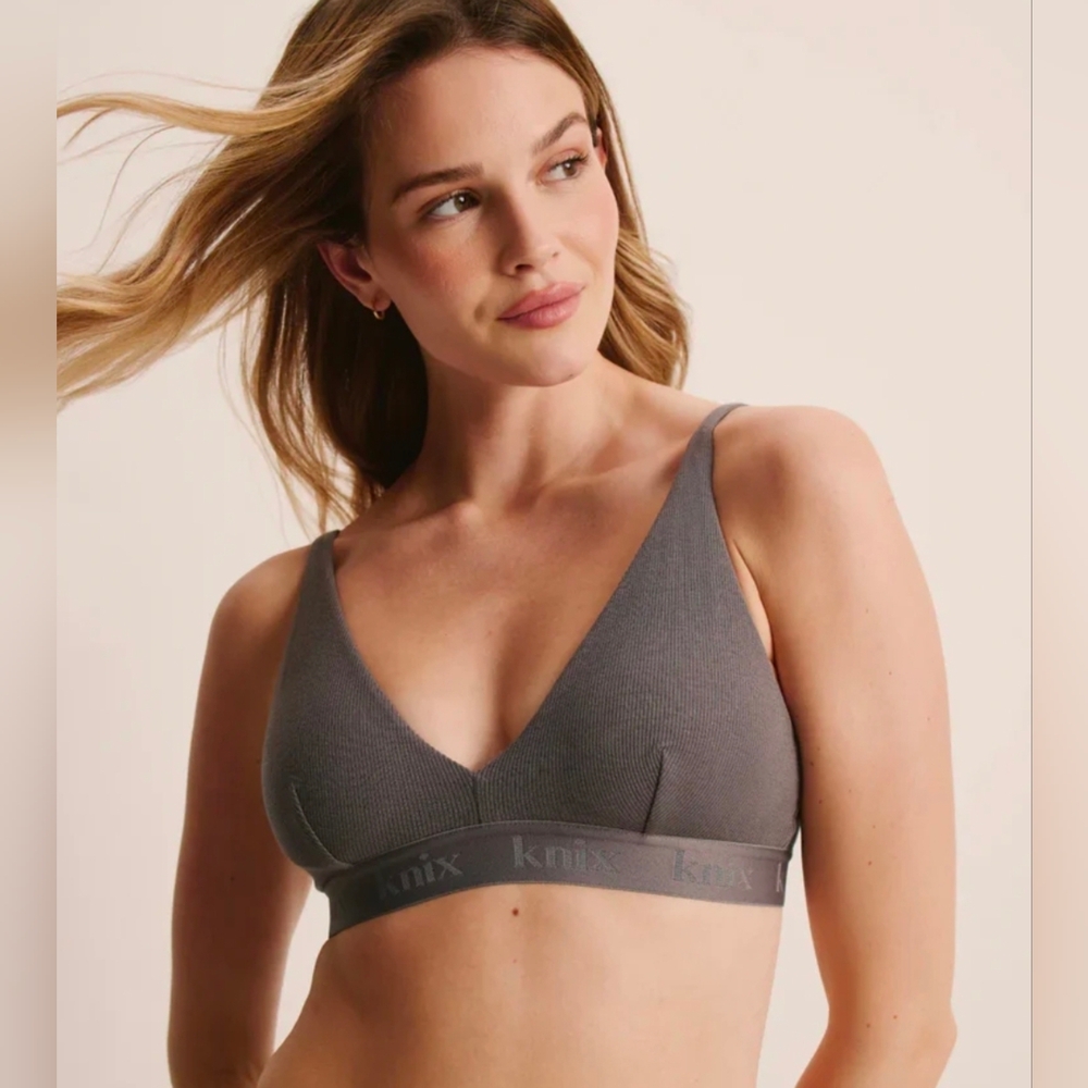 💗Knix Logo Rib Comfort Bra M Grey